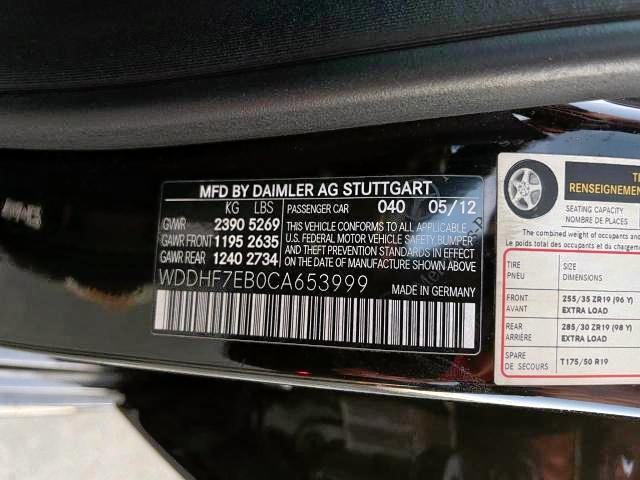 Photo 10 from auction – 2012 MERCEDES-BENZ E 63 AMG with VIN WDDHF7EB0CA653999