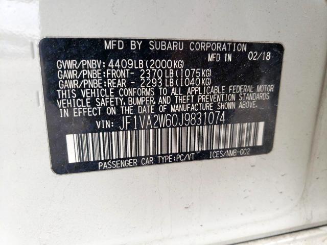 Photo 10 from auction – 2018 SUBARU WRX STI LI with VIN JF1VA2W60J9831074