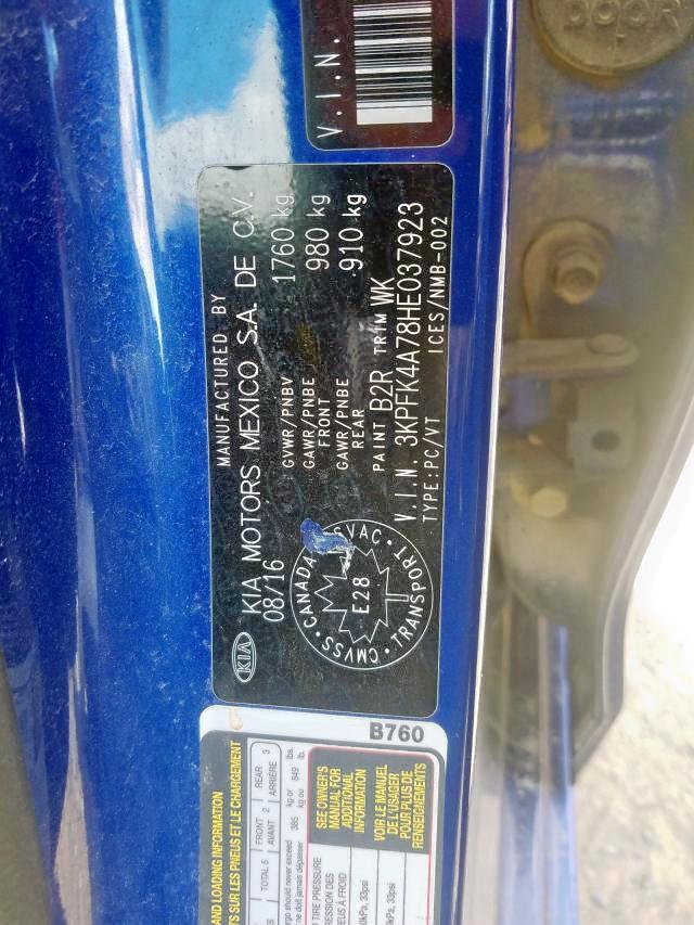 Photo 9 from auction – 2017 KIA FORTE LX with VIN 3KPFK4A78HE037923