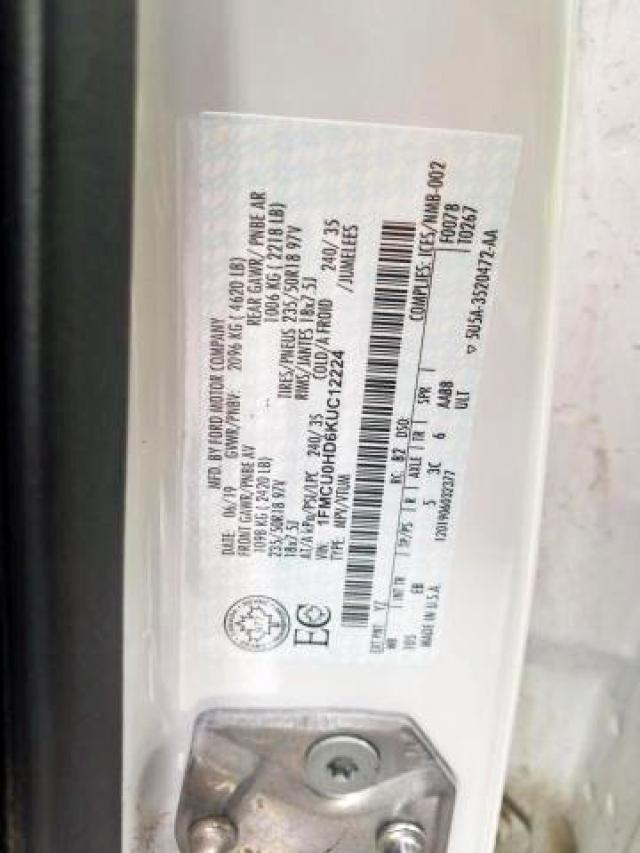 Photo 9 from auction – 2019 FORD ESCAPE SEL with VIN 1FMCU0HD6KUC12224