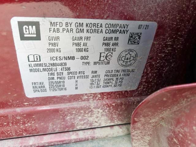 Photo 9 from auction – 2022 BUICK ENCORE GX with VIN KL4MMESL2NB044839