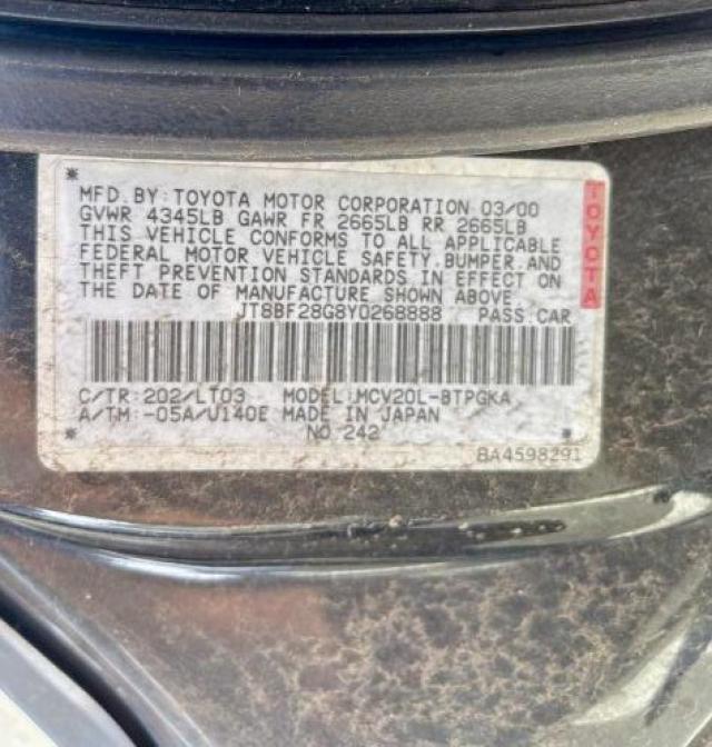 Photo 10 from auction – 2000 LEXUS ES 300 with VIN JT8BF28G8Y0268888