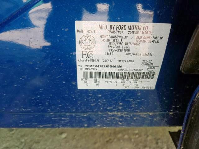 Photo 9 from auction – 2018 FORD EDGE SEL with VIN 2FMPK4J83JBB66156