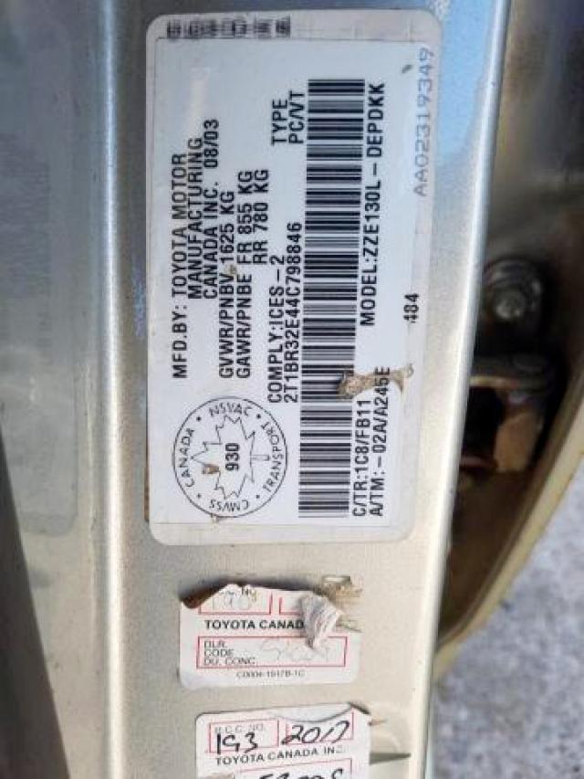 Photo 9 from auction – 2004 TOYOTA COROLLA CE with VIN 2T1BR32E44C798846