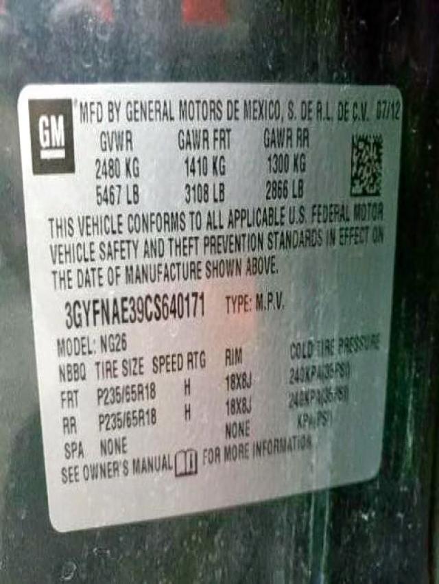 Photo 10 from auction – 2012 CADILLAC SRX LUXURY with VIN 3GYFNAE39CS640171