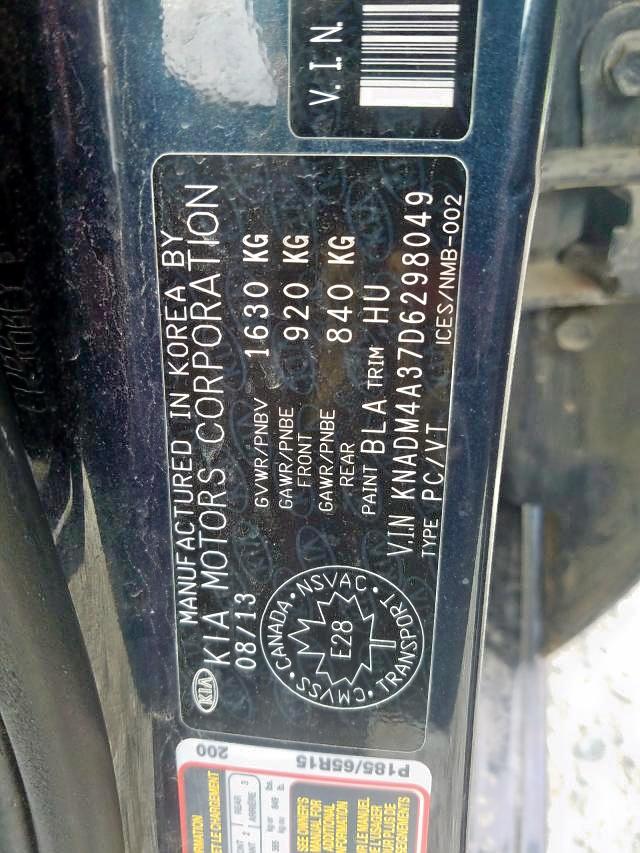 Photo 9 from auction – 2013 KIA RIO LX with VIN KNADM4A37D6298049
