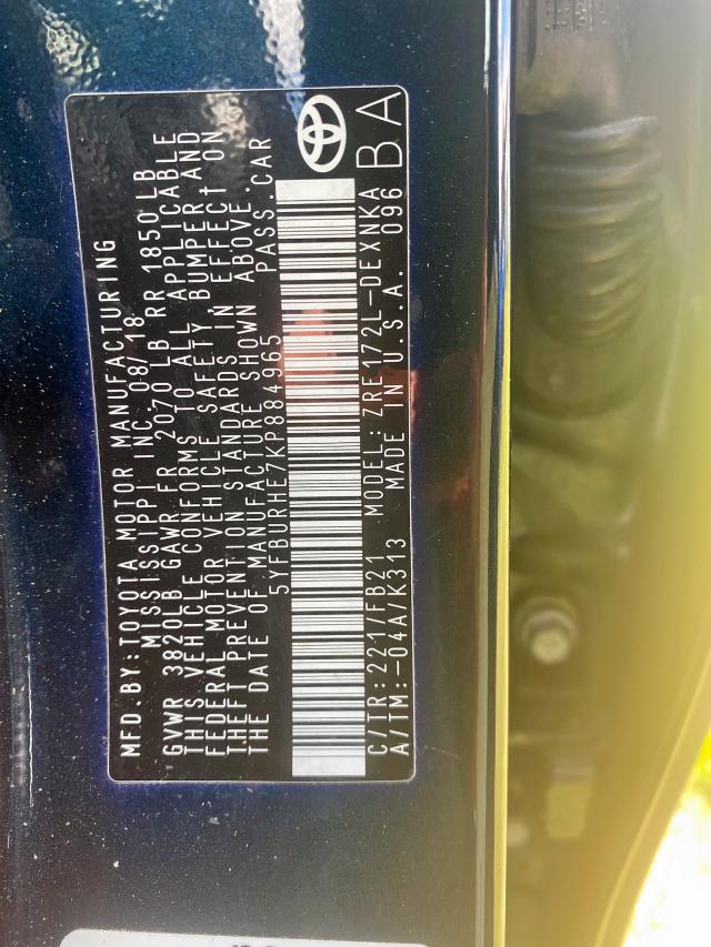 Photo 9 from auction – 2019 TOYOTA COROLLA L with VIN 5YFBURHE7KP884965