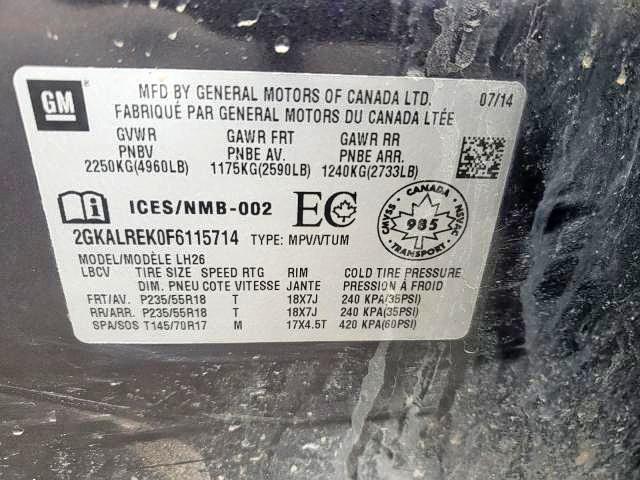 Photo 9 from auction – 2015 GMC TERRAIN SL with VIN 2GKALREK0F6115714