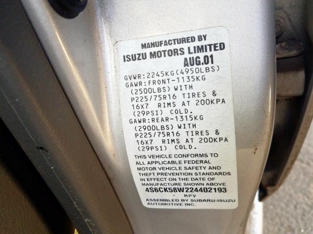 Photo 10 from auction – 2002 HONDA PASSPORT E with VIN 4S6CK58W224402193