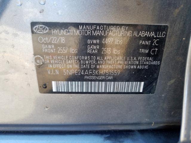 Photo 10 from auction – 2019 HYUNDAI SONATA SE with VIN 5NPE24AF3KH751559