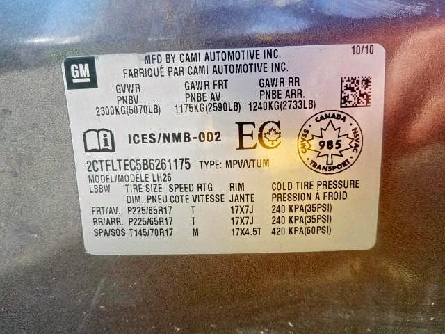 Photo 9 from auction – 2011 GMC TERRAIN SL with VIN 2CTFLTEC5B6261175