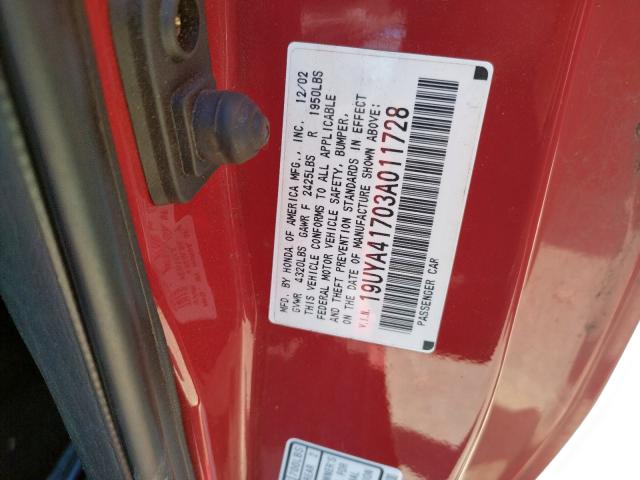 Photo 10 from auction – 2003 ACURA 3.2CL TYPE with VIN 19UYA41703A011728