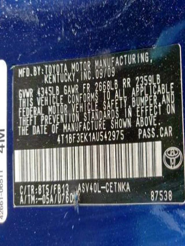 Photo 10 from auction – 2010 TOYOTA CAMRY BASE with VIN 4T1BF3EK1AU542975