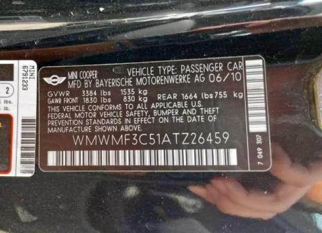 Photo 10 from auction – 2010 MINI COOPER with VIN WMWMF3C51ATZ26459