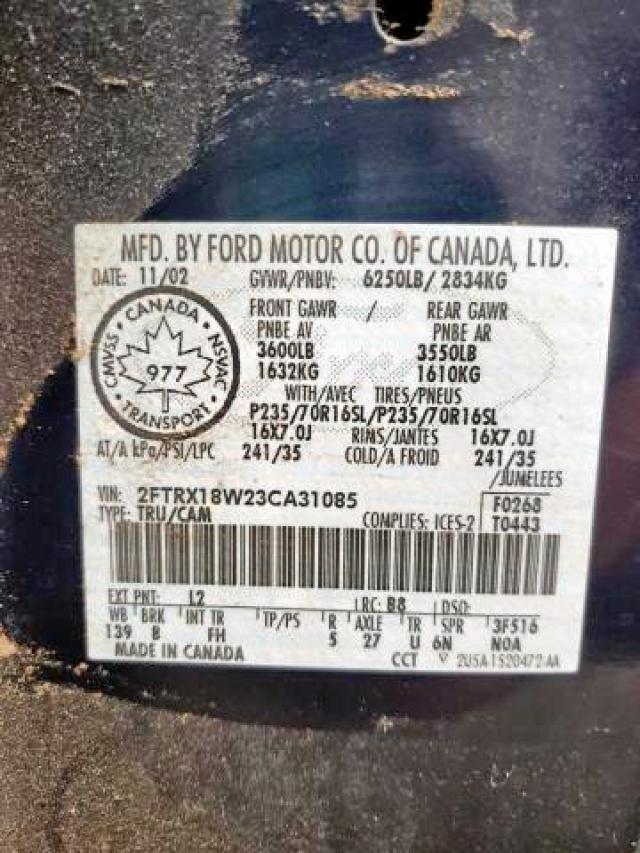 Photo 9 from auction – 2003 FORD F150 with VIN 2FTRX18W23CA31085