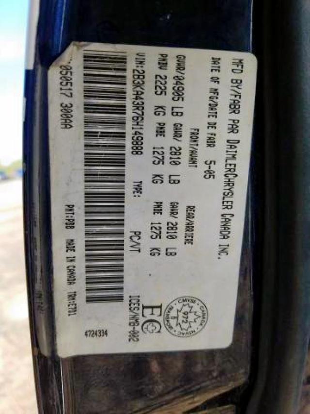 Photo 9 from auction – 2006 DODGE CHARGER SE with VIN 2B3KA43R76H149888