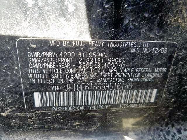 Photo 9 from auction – 2009 SUBARU IMPREZA 2. with VIN JF1GE61669H516180