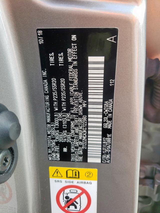 Photo 10 from auction – 2019 LEXUS RX 350 BAS with VIN 2T2ZZMCA3KC122980