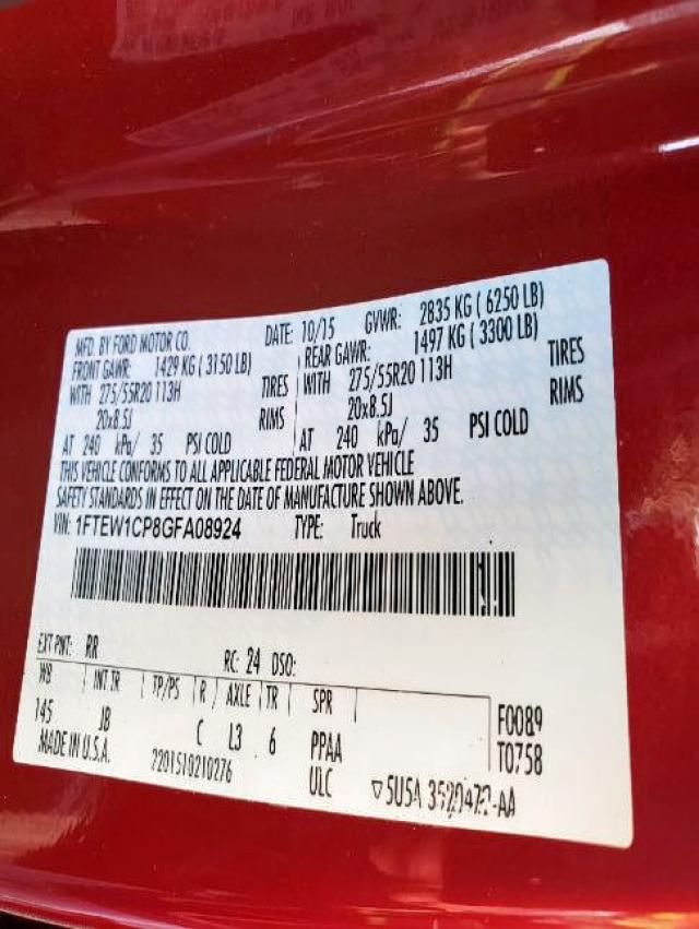 Photo 10 from auction – 2016 FORD F150 SUPER with VIN 1FTEW1CP8GFA08924