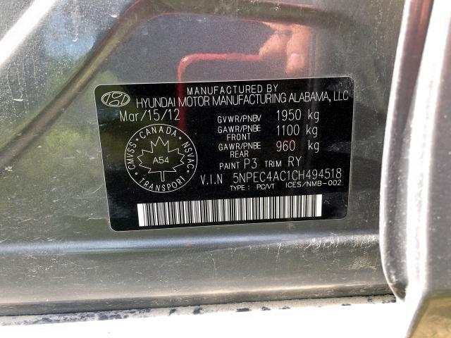 Photo 9 from auction – 2012 HYUNDAI SONATA SE with VIN 5NPEC4AC1CH494518