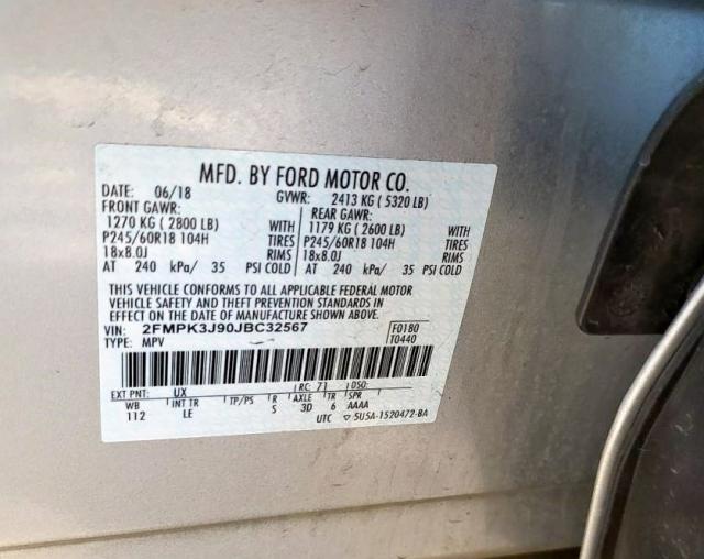 Photo 10 from auction – 2018 FORD EDGE SEL with VIN 2FMPK3J90JBC32567