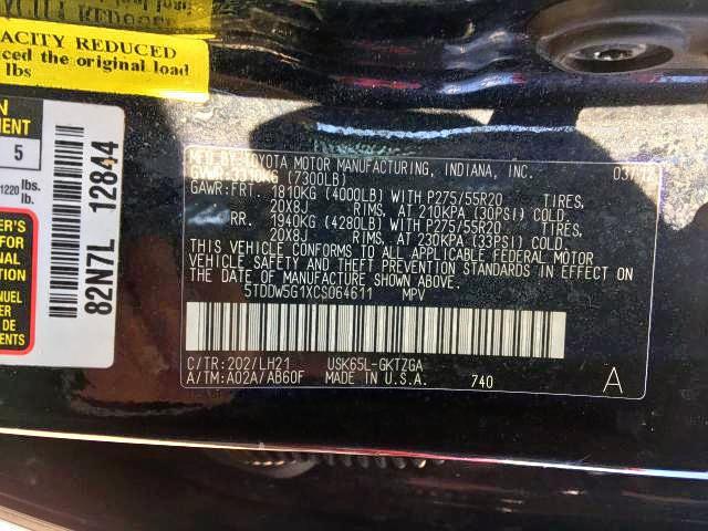 Photo 10 from auction – 2012 TOYOTA SEQUOIA PL with VIN 5TDDW5G1XCS064611