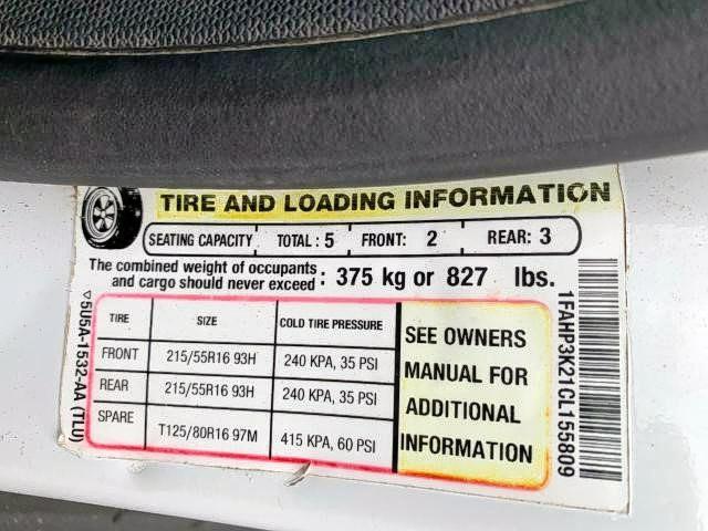 Photo 10 from auction – 2012 FORD FOCUS SE with VIN 1FAHP3K21CL155809