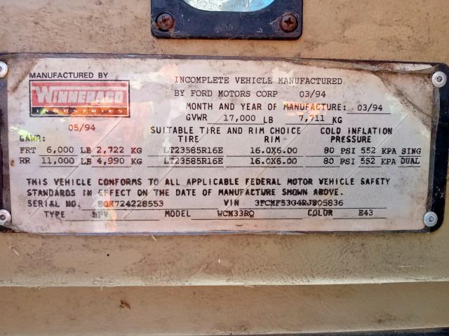 Photo 10 from auction – 1994 WINNEBAGO VECTRA with VIN 3FCMF53G4RJB05836