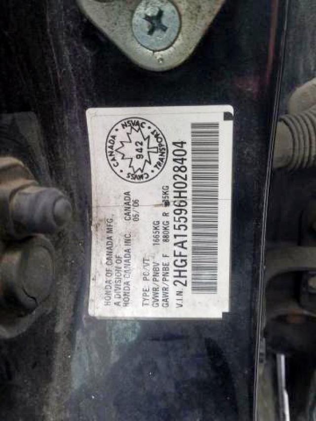 Photo 9 from auction – 2006 HONDA CIVIC LX with VIN 2HGFA15596H028404
