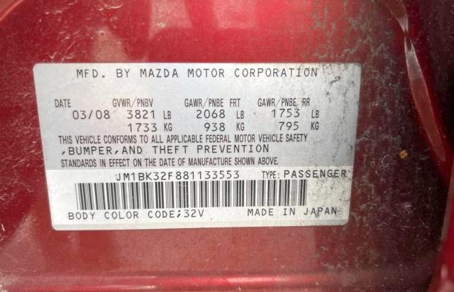 Photo 10 from auction – 2008 MAZDA 3 I with VIN JM1BK32F881133553