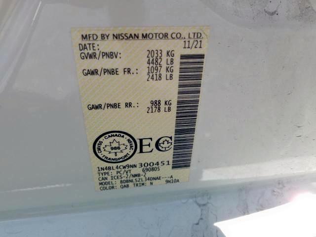 Photo 9 from auction – 2022 NISSAN ALTIMA SR with VIN 1N4BL4CW9NN300451
