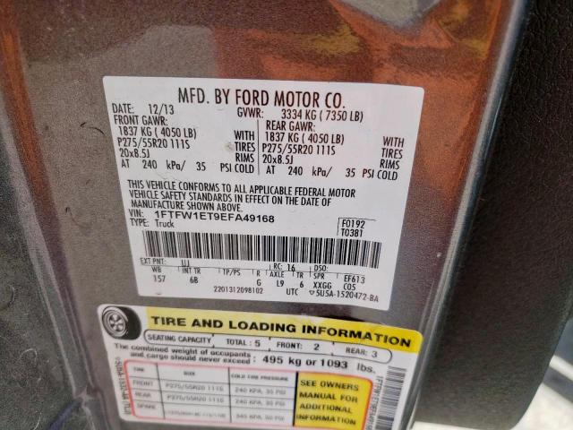 Photo 10 from auction – 2014 FORD F150 SUPER with VIN 1FTFW1ET9EFA49168