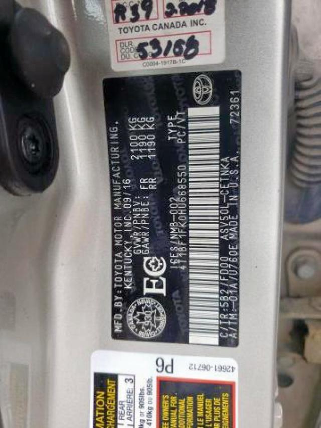 Photo 9 from auction – 2017 TOYOTA CAMRY LE with VIN 4T1BF1FK0HU668550