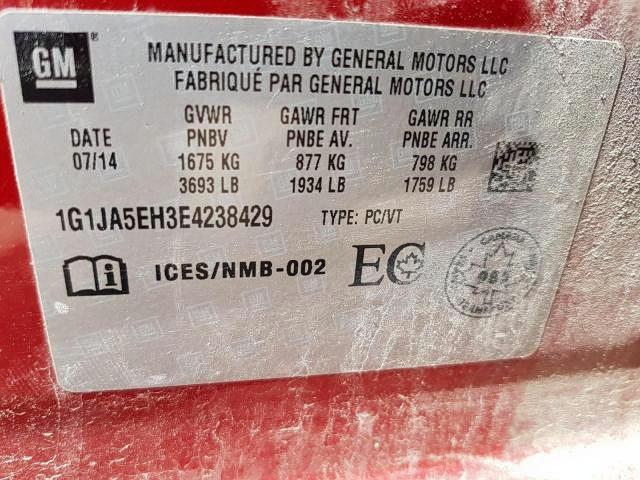 Photo 9 from auction – 2014 CHEVROLET SONIC LS with VIN 1G1JA5EH3E4238429