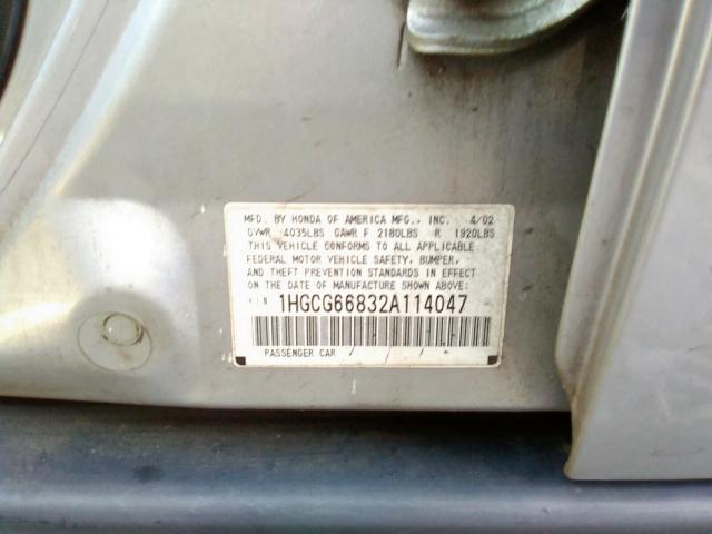 Photo 10 from auction – 2002 HONDA ACCORD with VIN 1HGCG66832A114047