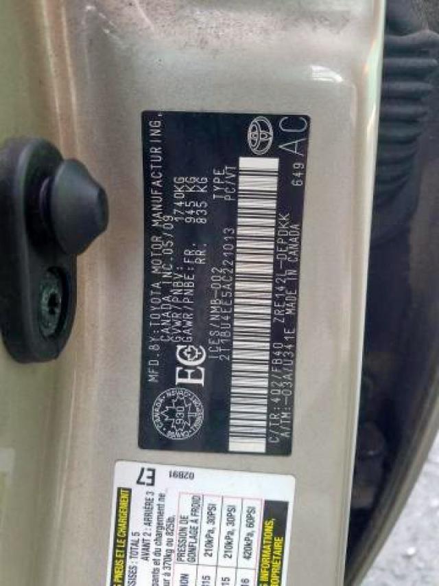 Photo 9 from auction – 2010 TOYOTA COROLLA BA with VIN 2T1BU4EE5AC221013