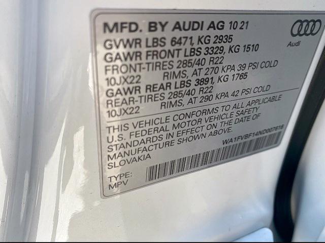 Photo 10 from auction – 2022 AUDI Q8 PRESTIG with VIN WA1FVBF14ND007616