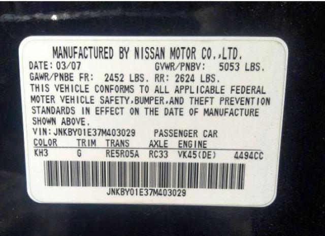 Photo 10 from auction – 2007 INFINITI M45 BASE with VIN JNKBY01E37M403029