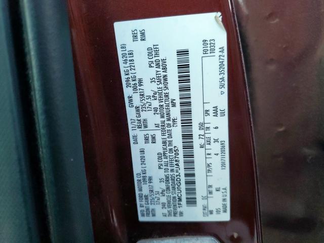 Photo 10 from auction – 2018 FORD ESCAPE SE with VIN 1FMCU0GD3JUA87053