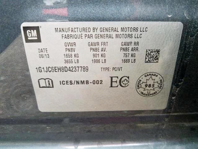 Photo 9 from auction – 2013 CHEVROLET SONIC LT with VIN 1G1JC6EH8D4237789