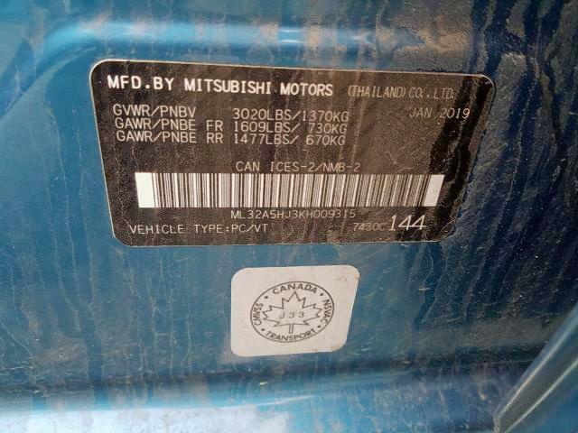 Photo 9 from auction – 2019 MITSUBISHI MIRAGE LE with VIN ML32A5HJ3KH009315