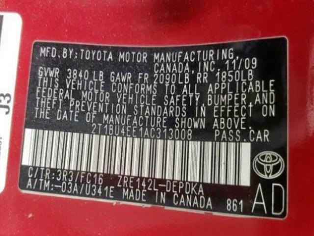 Photo 10 from auction – 2010 TOYOTA COROLLA BA with VIN 2T1BU4EE1AC313008