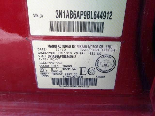 Photo 9 from auction – 2011 NISSAN SENTRA 2.0 with VIN 3N1AB6AP9BL644912