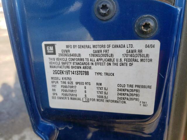 Photo 10 from auction – 2004 CHEVROLET SILVERADO with VIN 2GCEK19T141370788