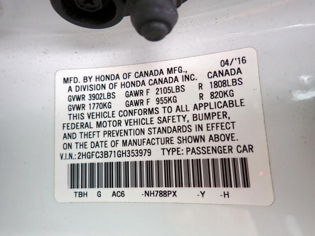 Photo 10 from auction – 2016 HONDA CIVIC EXL with VIN 2HGFC3B71GH353979
