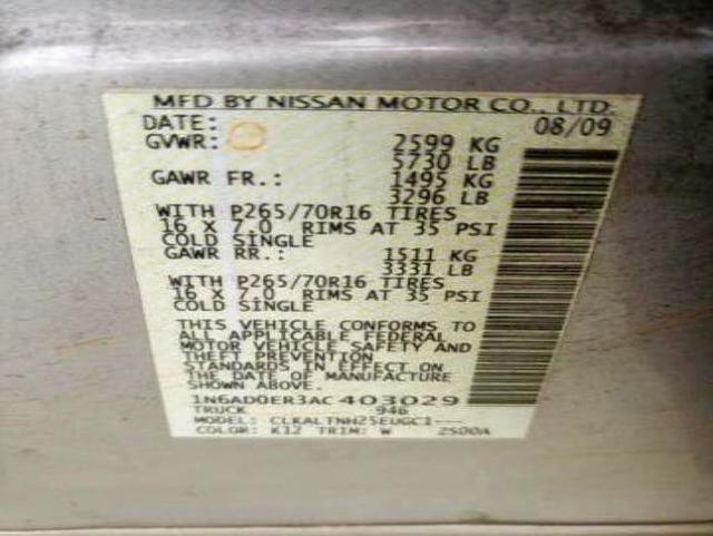 Photo 10 from auction – 2010 NISSAN FRONTIER C with VIN 1N6AD0ER3AC403029