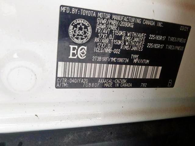 Photo 9 from auction – 2021 TOYOTA RAV4 LE with VIN 2T3B1RFV1MC198734
