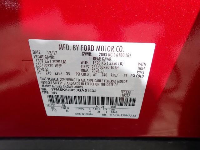Photo 10 from auction – 2018 FORD EXPLORER X with VIN 1FM5K8D83JGA51432