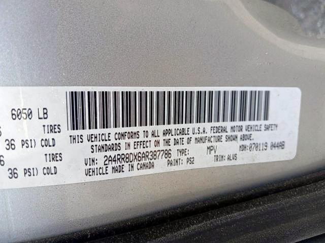 Photo 10 from auction – 2010 CHRYSLER TOWN & COU with VIN 2A4RR8DX6AR387786