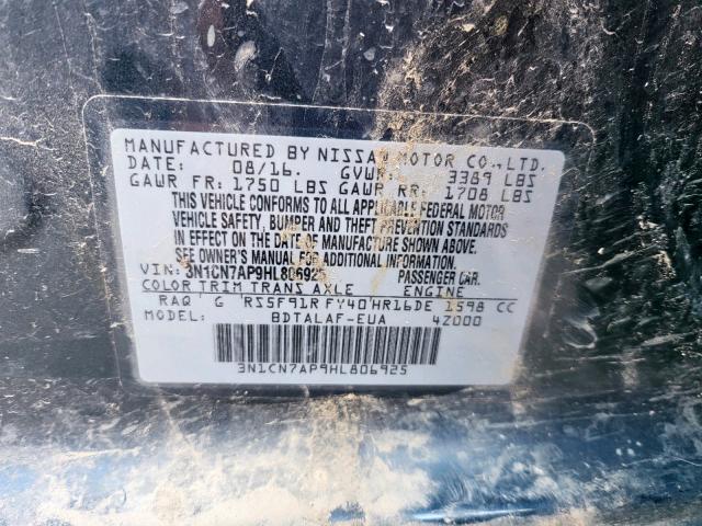 Photo 10 from auction – 2017 NISSAN VERSA S with VIN 3N1CN7AP9HL806925